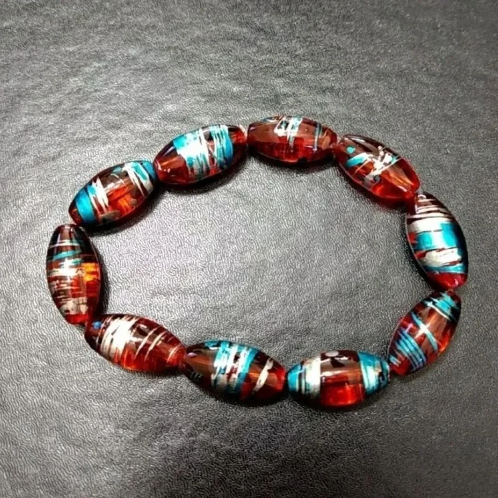 Silver blue orangish brown bead bracelet 6